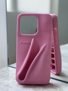 RHODE Pink Silicone Phone Case with Integrated Grip Stand